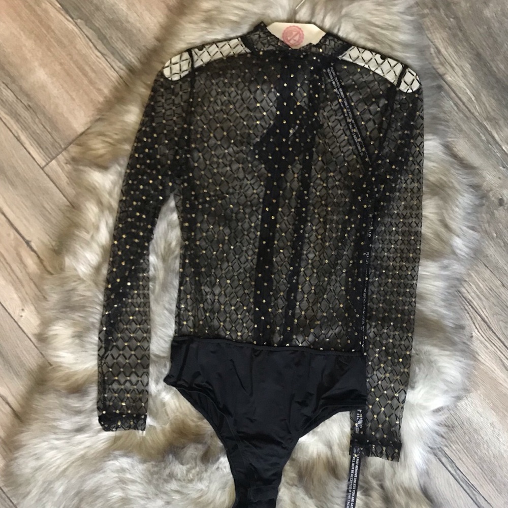 black sheer metallic flock thong bodysuit 💕 PLT